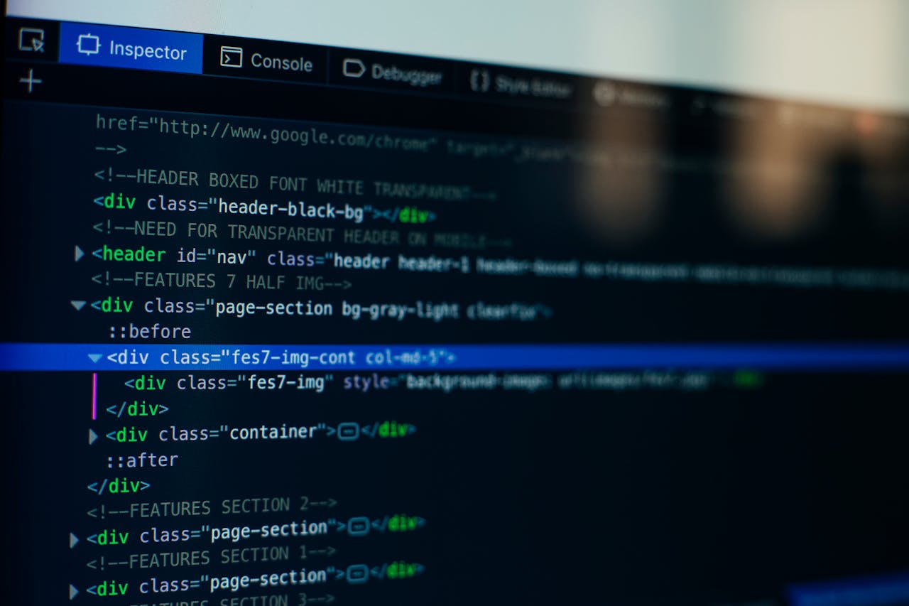 services-04 Detailed view of HTML code on a computer screen, ideal for tech and software development themes.